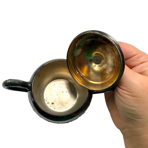 Teapot Creamer & Sugar Bowl Set F B Rogers Silver Over Copper Vintage DECOR ONLY - Picture 15 of 16